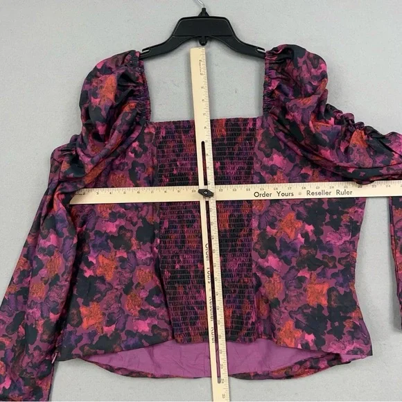 Anthropologie Samant Chauhan Blouse 2X Purple Floral Puff Square Ruched NWT - Picture 13 of 15